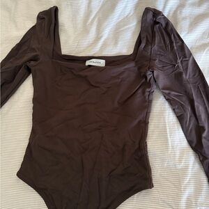 Babaton Chocolate Brown Square-Neck Long Sleeve Bodysuit